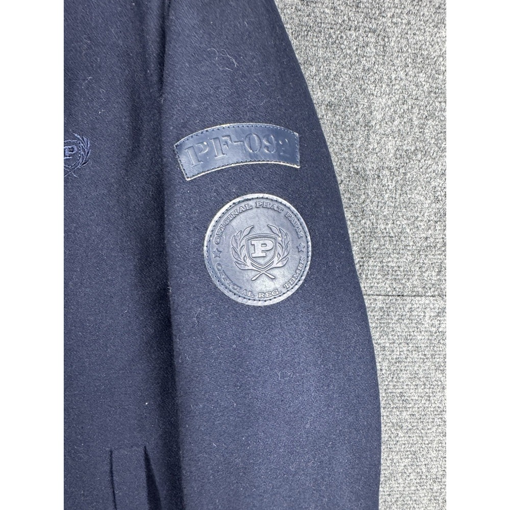 Vintage Phat Farm Double Breasted Pea Coat Wool Blend Full Zip Navy Y2K Vented - Picture 4 of 14